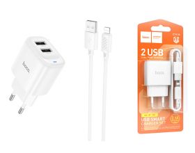 Сетевое зарядное устройство 2USB + кабель Lightning HOCO C141A Smart dual-port charger set (белый)