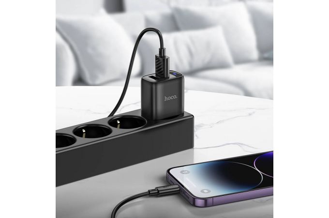 Сетевое зарядное устройство 2USB + кабель Lightning HOCO C141A Smart dual-port charger set (белый)