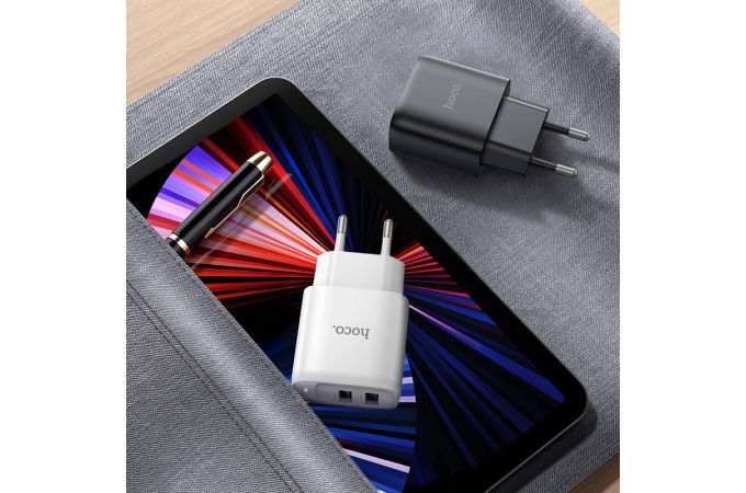 Сетевое зарядное устройство 2USB + кабель Lightning HOCO C141A Smart dual-port charger set (белый)