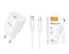 Сетевое зарядное устройство USB-C + кабель Lightning - Type-C HOCO C146A Charm single port PD20W (белый)