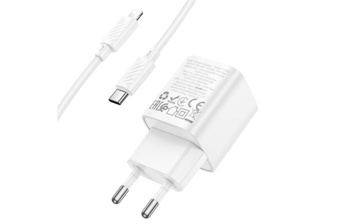 Сетевое зарядное устройство USB-C + кабель Lightning - Type-C HOCO C147A Charm PD20W+QC3.0 (белый)