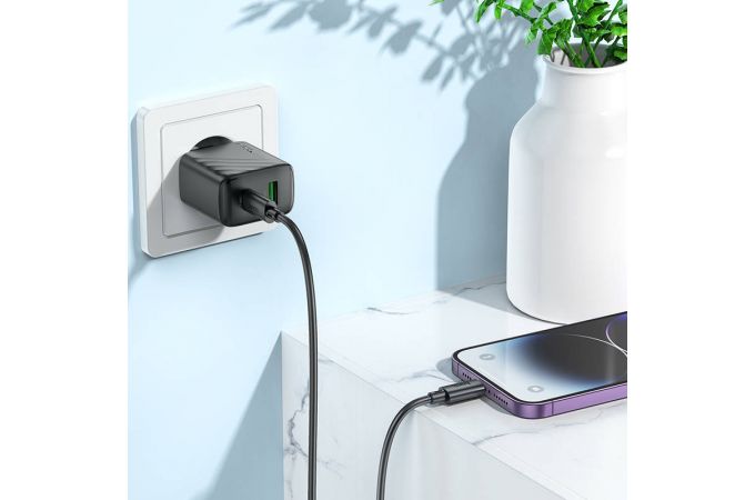 Сетевое зарядное устройство USB + USB-C HOCO CS23A Sunlight dual port PD30W+QC3.0 (черный)