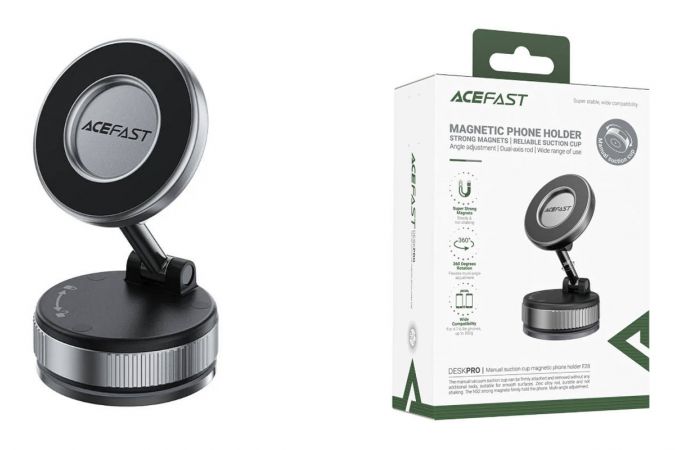 Держатель автомобильный для телефона ACEFAST E28 manual suction cup magnetic Phone holder, Metal gray