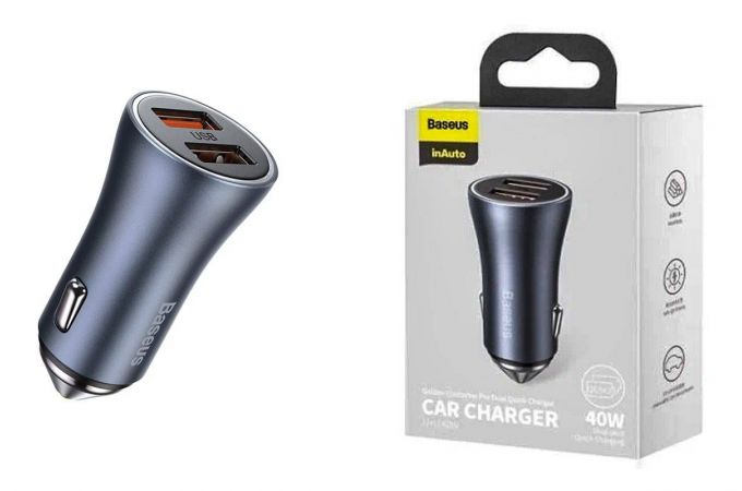 Автомобильное зарядное устройство АЗУ 2USB BASEUS Golden Contactor Pro Dual Quick Charger 40W Dark Gray