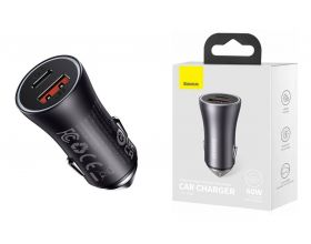 Автомобильное зарядное устройство АЗУ USB + USB-C BASEUS Golden Contactor Max Dual Fast Charger 60W Dark Gray