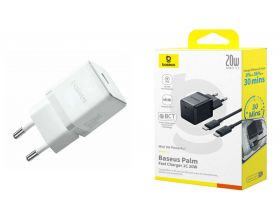 Сетевое зарядное устройство USB-C+ кабель Type-C - Type-C BASEUS Palm Fast Charger 1C 20W With Baseus Mini Moon White