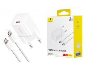 Сетевое зарядное устройство USB-C + кабель Type-C BASEUS GaN5 Fast Charger (mini) 1C 20W EU Moon White