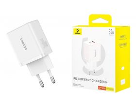 Сетевое зарядное устройство USB + USB-C BASEUS Cube Fast Charge 30W Moon White