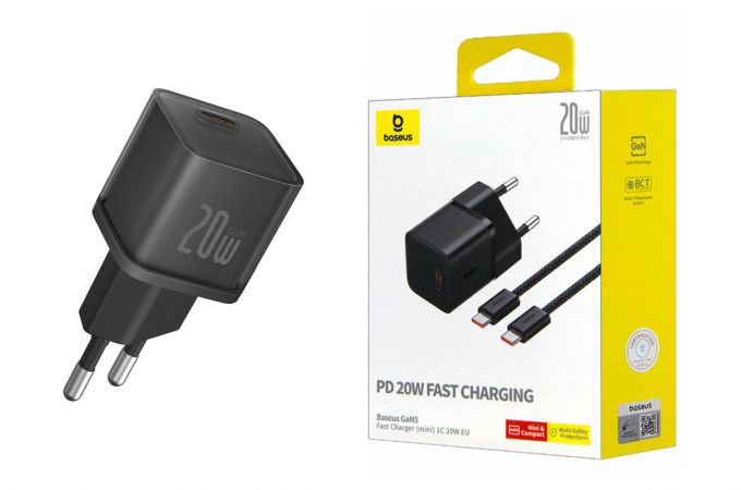 Сетевое зарядное устройство USB-C BASEUS GaN5S fast charger 1C 20W Cluster Black