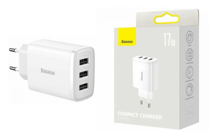 Сетевое зарядное устройство 3USB BASEUS Compact 17W White