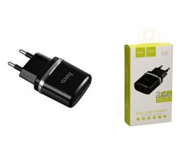 Сетевое зарядное устройство USB HOCO C-12 2400mAh (черный)