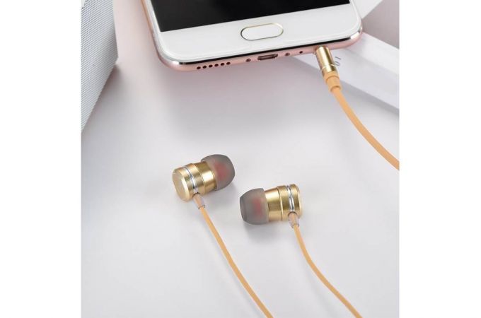 Наушники вакуумные проводные HOCO M16 Ling sound metal (золотистый)