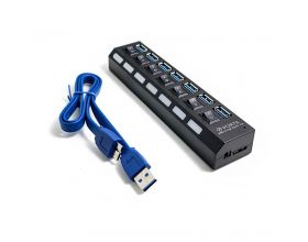 Разветвитель USB HUB 3.0 NN-HB009 на 7 портов с кнопками включения (черный)