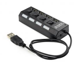 Разветвитель USB HUB 2.0 NN-HB005 на 4 порта с кнопками включения (черный)