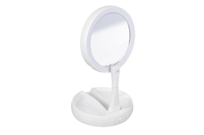 Зеркало с LED-подсветкой, USB, 4хАА, пластик, стекло, d15,5см, цвет БЕЛЫЙ, 347-093