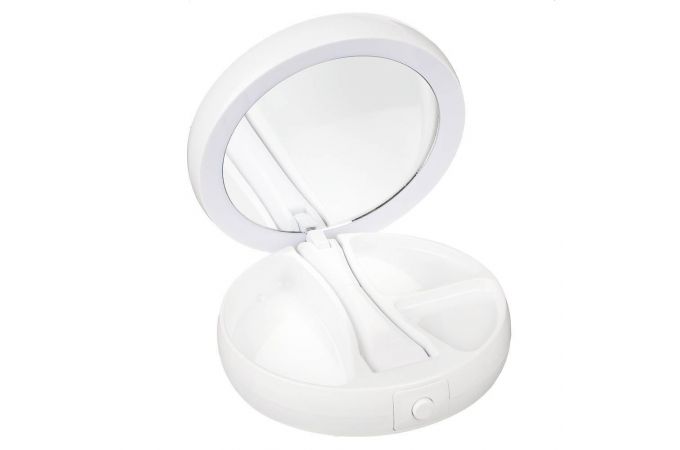 Зеркало с LED-подсветкой, USB, 4хАА, пластик, стекло, d15,5см, цвет БЕЛЫЙ, 347-093