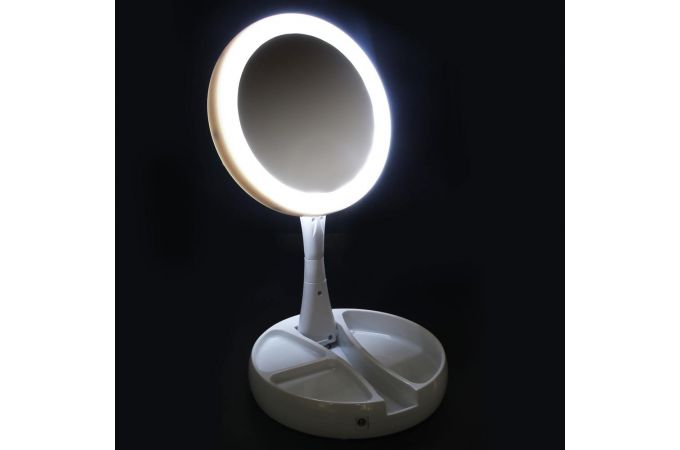 Зеркало с LED-подсветкой, USB, 4хАА, пластик, стекло, d15,5см, цвет БЕЛЫЙ, 347-093