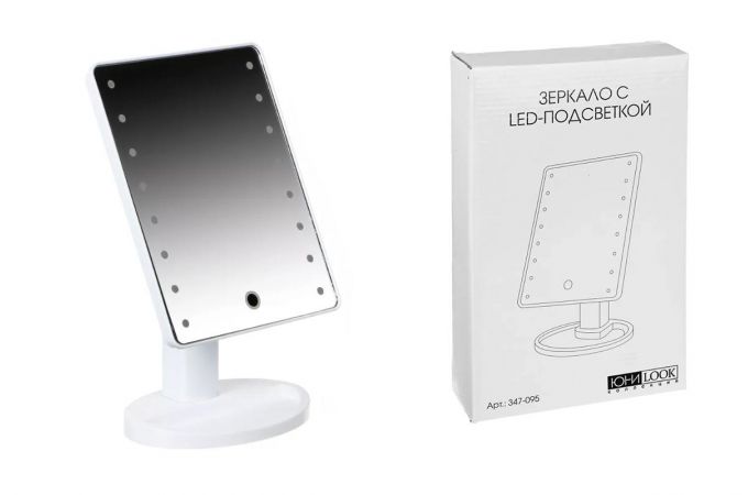 Зеркало с LED-подсветкой, USB, 4хААА, пластик, стекло, 16,7х27см, цвет БЕЛЫЙ, 347-095