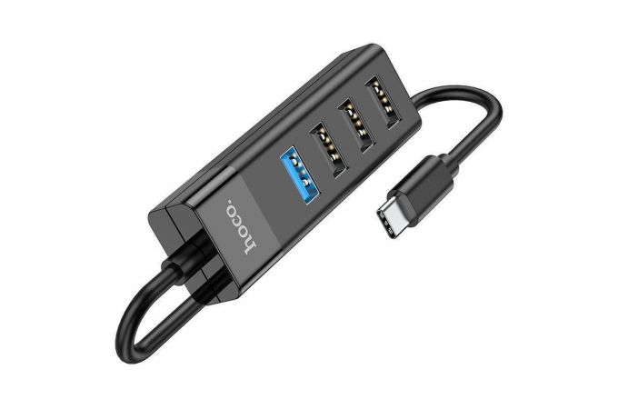 Разветвитель USB-C HUB HOCO HB25 на 4 порта 1xUSB3.0 + 3xUSB2.0 (черный)