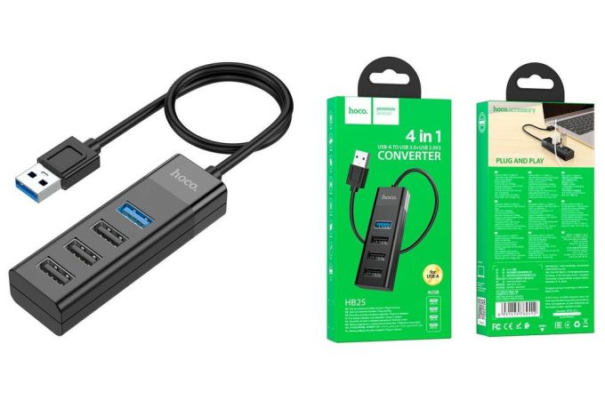 Разветвитель USB HUB 3.0 HOCO HB25 на 4 порта 1xUSB3.0 + 3xUSB2.0 (Black)