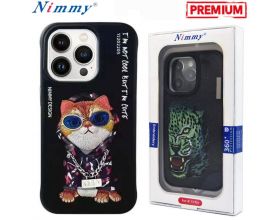 Чехол для телефона NIMMY с вышивкой iPhone 14 (рыжий кот в капюшоне с цепочкой в тёмной кофте)