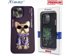 Чехол для телефона NIMMY с вышивкой iPhone 14 (бульдог в сиреневой кофте с цепочкой)