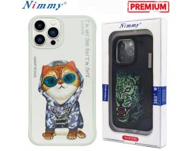 Чехол для телефона NIMMY с вышивкой iPhone 14 PRO (рыжий кот в капюшоне с цепочкой в светлой кофте)