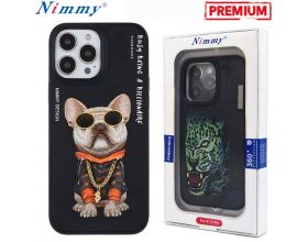 Чехол для телефона NIMMY с вышивкой iPhone 14 PRO (бульдог в чёрно-оранжевой кофте с цепочкой)