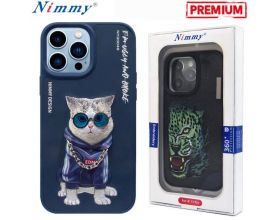 Чехол для телефона NIMMY с вышивкой iPhone 14 PLUS (кошка в синей кофте с цепочкой)