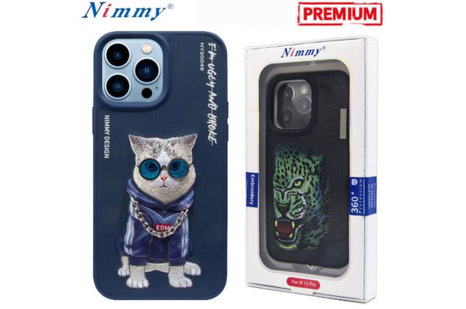 Чехол для телефона NIMMY с вышивкой iPhone 13 PRO (кошка в синей кофте с цепочкой)