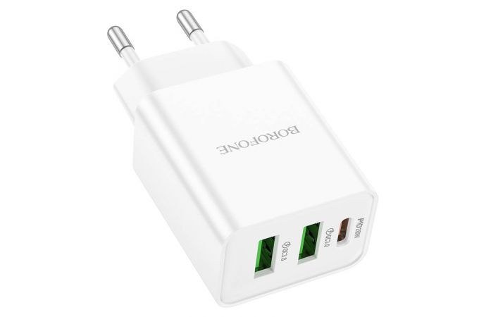 Сетевое зарядное устройство 2USB + USB-C BOROFONE BA70A Quick PD20W + QC3.0 (белый)