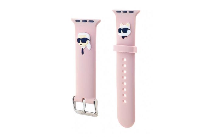 Ремешок для Apple Watch КАРЛ (кот в очках) 42/44/45/46/49 mm силиконовый (розовый)