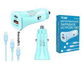 Автомобильное зарядное устройство АЗУ USB + кабель Lightning TDS TS-CAU54 (PD12W,2400mA) (синий)