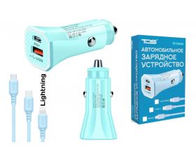 Автомобильное зарядное устройство АЗУ USB + кабель Lightning TDS TS-CAU54 (PD12W,2400mA) (синий)
