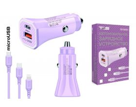 Автомобильное зарядное устройство АЗУ USB + кабель MicroUSB TDS TS-CAU54 (PD12W,2400mA) (фиолетовый)