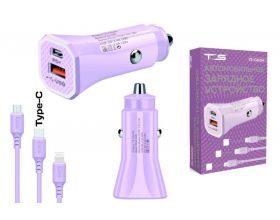 Автомобильное зарядное устройство АЗУ USB + кабель Type-C TDS TS-CAU54 (PD12W,2400mA) (фиолетовый)