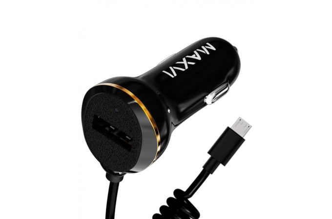 Автомобильное зарядное устройство АЗУ USB + кабель MicroUSB Maxvi (CCM-211MSC) (черный)