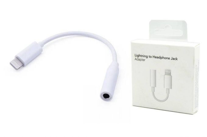Адаптер для проводной гарнитуры iPhone c 3.5 мм на Lighting orig. работает без Bluetooth (белый)