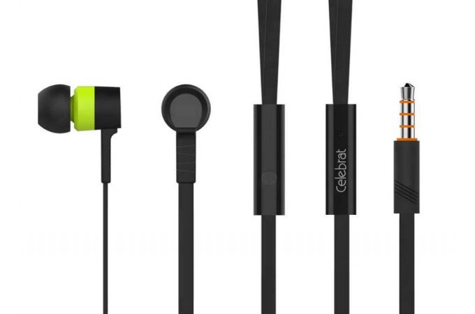 Наушники вакуумные проводные Celebrat D2 Jack 3,5 кабель 1,2 м. (черно-зеленый)