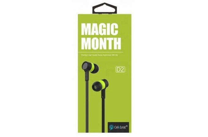 Наушники вакуумные проводные Celebrat D2 Jack 3,5 кабель 1,2 м. (черно-зеленый)