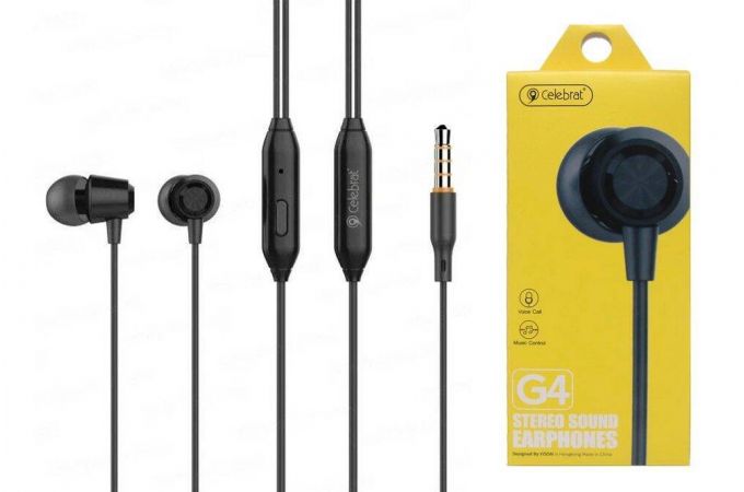 Наушники вакуумные проводные Celebrat G4 Jack 3,5 кабель 1,2 м. (черный)