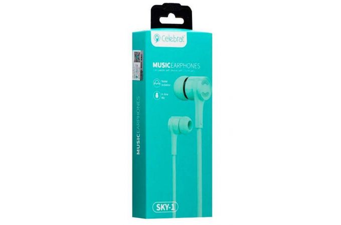 Наушники вакуумные проводные Celebrat SKY-1 Jack 3,5 кабель 1,2 м. (голубой)