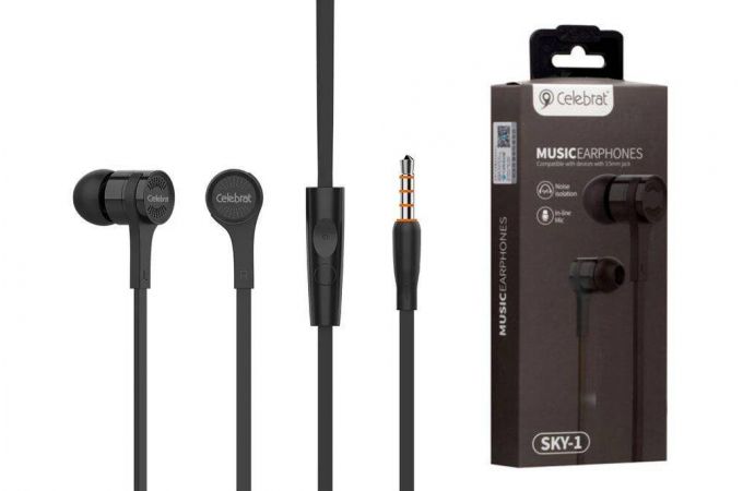 Наушники вакуумные проводные Celebrat SKY-1 Jack 3,5 кабель 1,2 м. (черный)