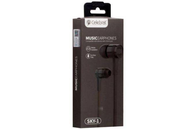 Наушники вакуумные проводные Celebrat SKY-1 Jack 3,5 кабель 1,2 м. (черный)