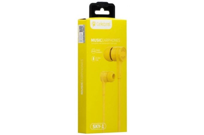 Наушники вакуумные проводные Celebrat SKY-1 Jack 3,5 кабель 1,2 м. (желтый)