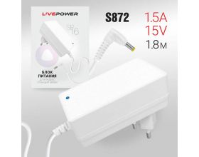 Блок питания Live-Power  15V  SP16 15V/1.5A  (4,0*1,7) кабель 1,8м White для станции яндекс алисы