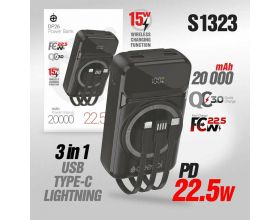 Универсальный дополнительный аккумулятор Power Bank Deespi DP26 20000mAh PD20W/Fast 22.5W/Display/Wireless 15W/с проводами (Black)