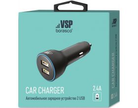 Автомобильное зарядное устройство АЗУ 2USB BoraSCO (50177) 2.4A (черный)