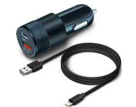 Автомобильное зарядное устройство АЗУ USB + Type-C + кабель Lightning BoraSCO (50761), 38 W, PD+QC3.0 (черный)