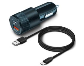 Автомобильное зарядное устройство АЗУ USB + кабель Type-C BoraSCO (50762), 38 W, PD+QC3.0 (черный)
